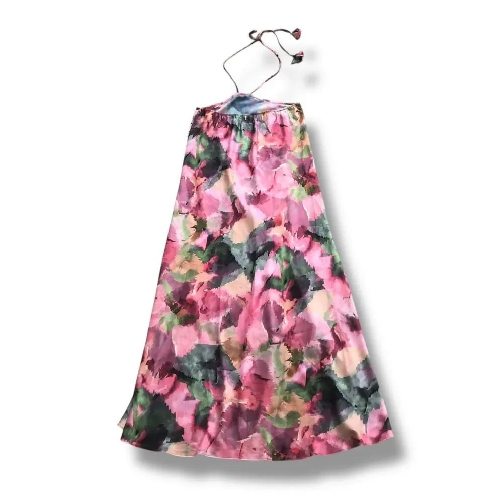 Misa Los Angeles Halter Dress Midi Length Watermelon Tourmaline NWT Size Large